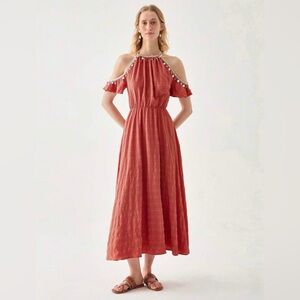 SHEIN Terracotta Cold-Shoulder Midi Dress